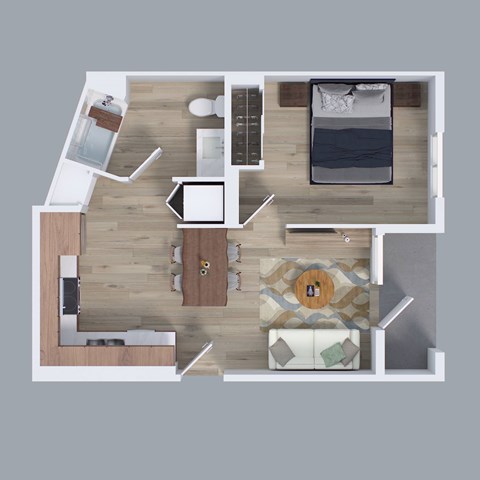 Floor plan for 1 bed, 1 bath, 655 sqft